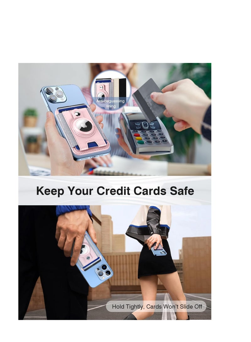 Excefore محفظة MagSafe مع حامل AirTag، حامل محفظة بطاقات مغناطيسي لسلسلة iPhone 15/14/13/12، محفظة جلدية لماج سيف، تتسع لما يصل إلى 7 بطاقات، حماية من حجب RFID (وردي) - Image 5