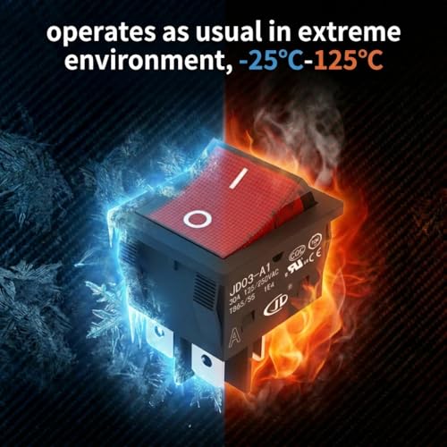 lcocove JD 2pcs 30A Power Switch 125V/250V AC Boat Rocker Switch ON/Off Switch 4Pins 2Position Red Light Illuminated Toggle Switch with UL Certificate - Image 4