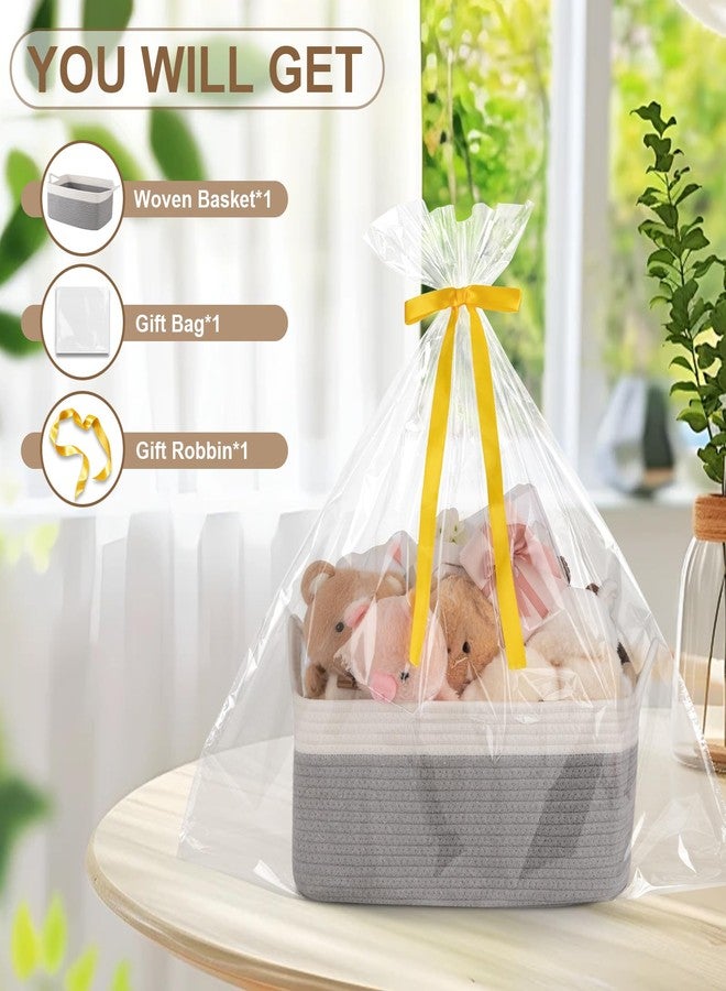 OIAHOMY Woven Rope Basket with Gift Bags and Ribbons, Gift Basket Empty for Baby Shower Birthday, Halloween, Christmas, Cute Cat Ear Handles for Shelf Living Room Bathroom, Grey & White,19L - Image 3