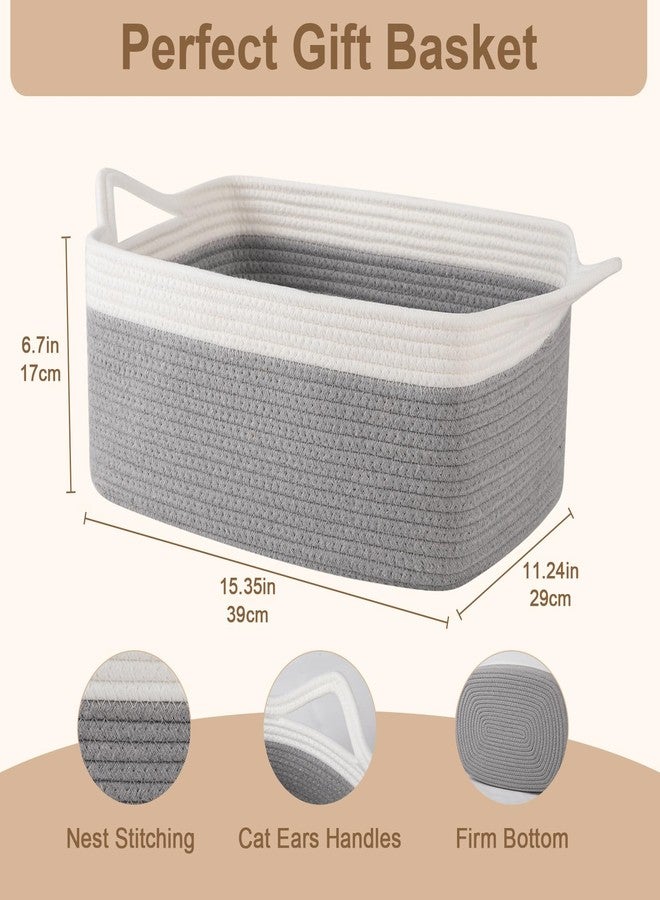 OIAHOMY Woven Rope Basket with Gift Bags and Ribbons, Gift Basket Empty for Baby Shower Birthday, Halloween, Christmas, Cute Cat Ear Handles for Shelf Living Room Bathroom, Grey & White,19L - Image 2
