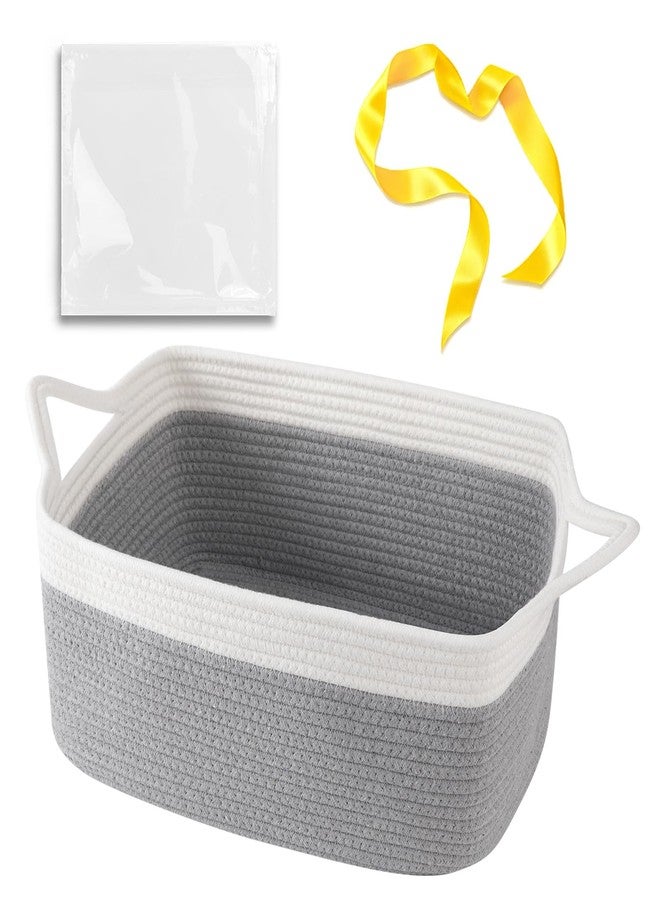 OIAHOMY Woven Rope Basket with Gift Bags and Ribbons, Gift Basket Empty for Baby Shower Birthday, Halloween, Christmas, Cute Cat Ear Handles for Shelf Living Room Bathroom, Grey & White,19L - Image 1