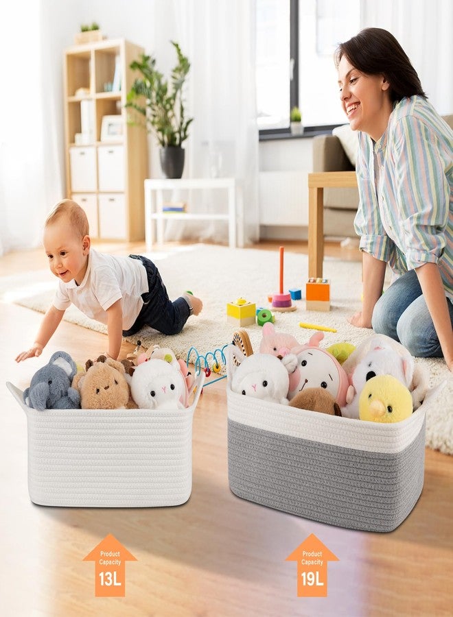 OIAHOMY Woven Rope Basket with Gift Bags and Ribbons, Gift Basket Empty for Baby Shower Birthday, Halloween, Christmas, Cute Cat Ear Handles for Shelf Living Room Bathroom, Grey & White,19L - Image 5