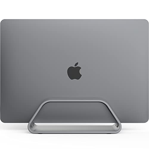 HumanCentric Vertical Laptop Stand Compatible with MacBook Pro and MacBook Air, Holder for Personal Computer Desk Stand, Aluminium, Exchangeable Inserts to Fit Different Device Models, Space Grey - Image 1
