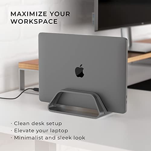 HumanCentric Vertical Laptop Stand Compatible with MacBook Pro and MacBook Air, Holder for Personal Computer Desk Stand, Aluminium, Exchangeable Inserts to Fit Different Device Models, Space Grey - Image 3