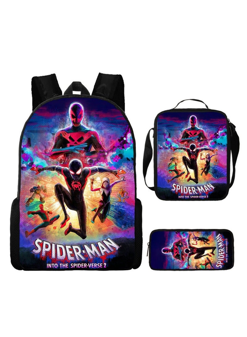 Spiderman Three-Piece Cartoon Backpack For Primary School Students 29*42*16cm