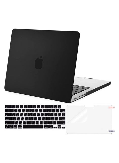 Hard Shell Case with US Layout Arabic English Keypad Cover & Screen Protector Compatible for MacBook Pro 14-Inch M4/M3/M2/M1 Pro/Max with Liquid Retina XDR Display Touch ID Model:-A3401/A3112/A2992/A2918/A2779/A2442 Release 2021/2022/2023" Black