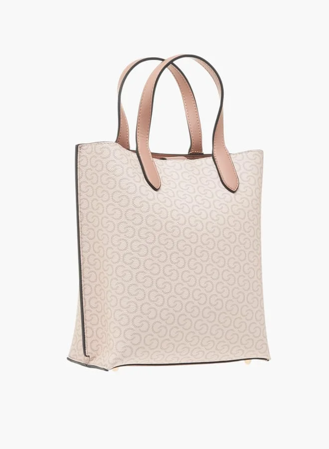 Celeste Womens Monogram Print Tote Bag With Double Handle And Snap Button Closure