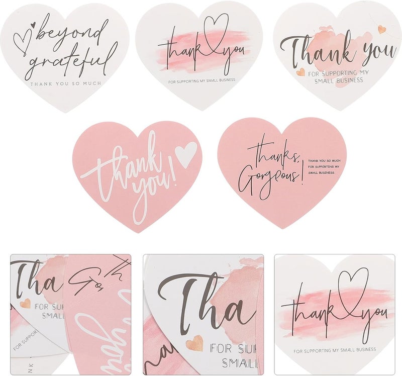 OSALADI 150Pcs Heart-shaped Thank You Cards with Elegant English Design for Shower Wedding Small Business Packaging and Decorative Appreciation Notes - Image 2
