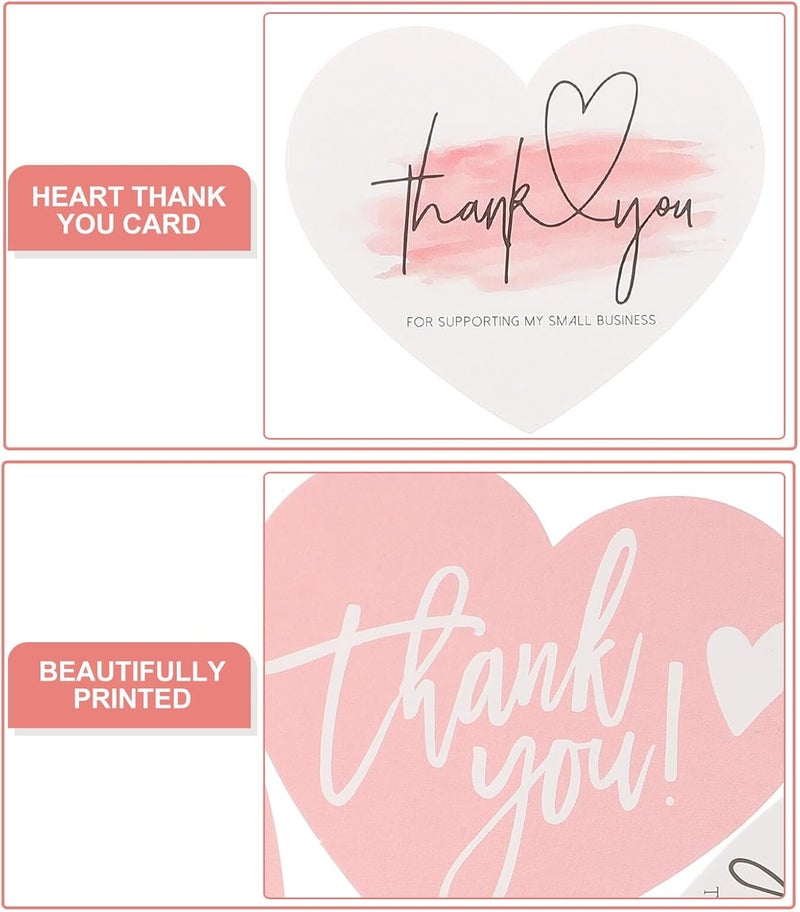 OSALADI 150Pcs Heart-shaped Thank You Cards with Elegant English Design for Shower Wedding Small Business Packaging and Decorative Appreciation Notes - Image 1
