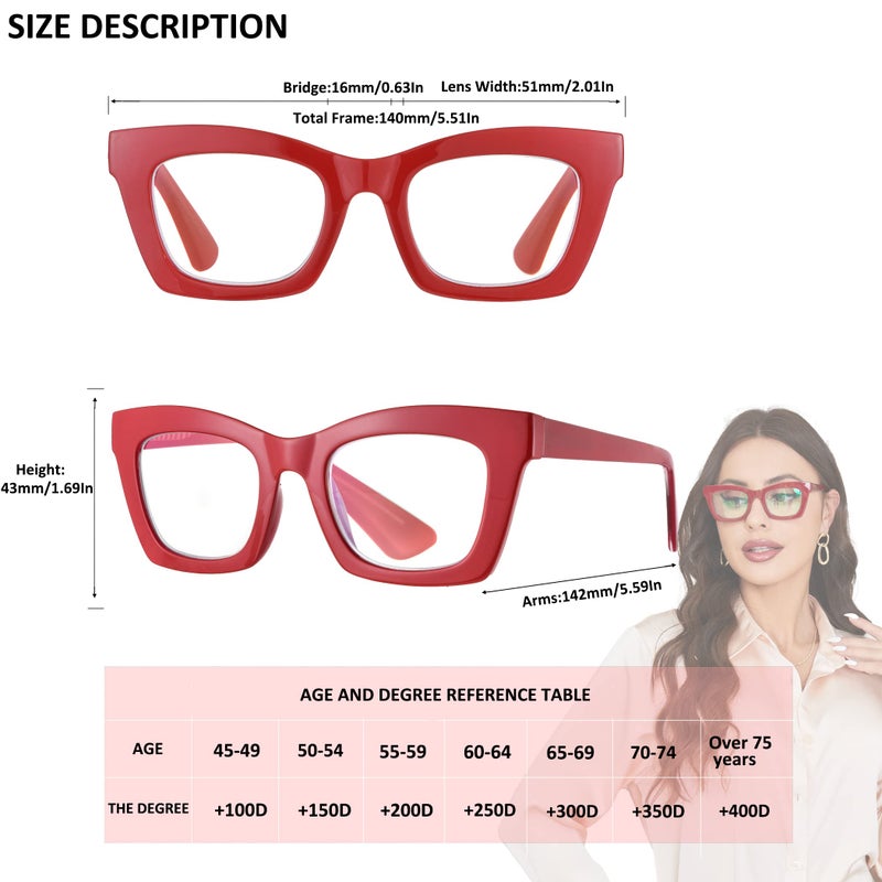 bullabulling 3 pack Oprah style Spring hinge Readers Blue Light Blocking Computer Square Reading Glasses for Women Men (pink/stripe/red, 2.0) - Image 2
