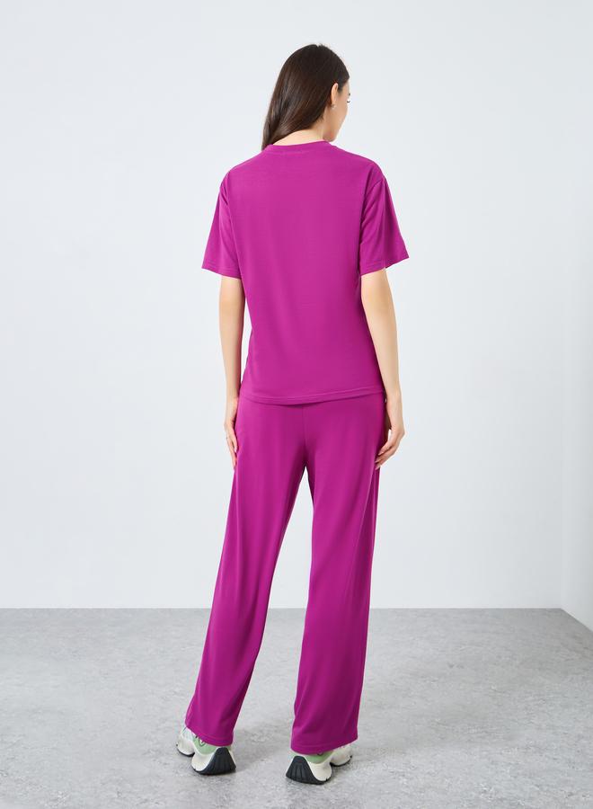 Take Two Solid Short Sleeve Top and Wide Leg Joggers Co-Ords - Image 4