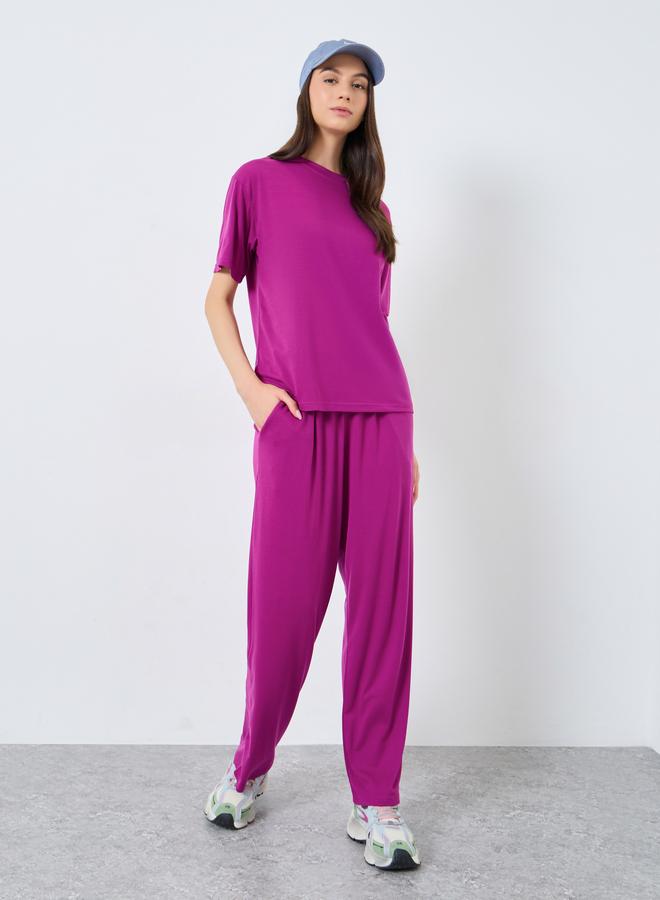 Take Two Solid Short Sleeve Top and Wide Leg Joggers Co-Ords - Image 1