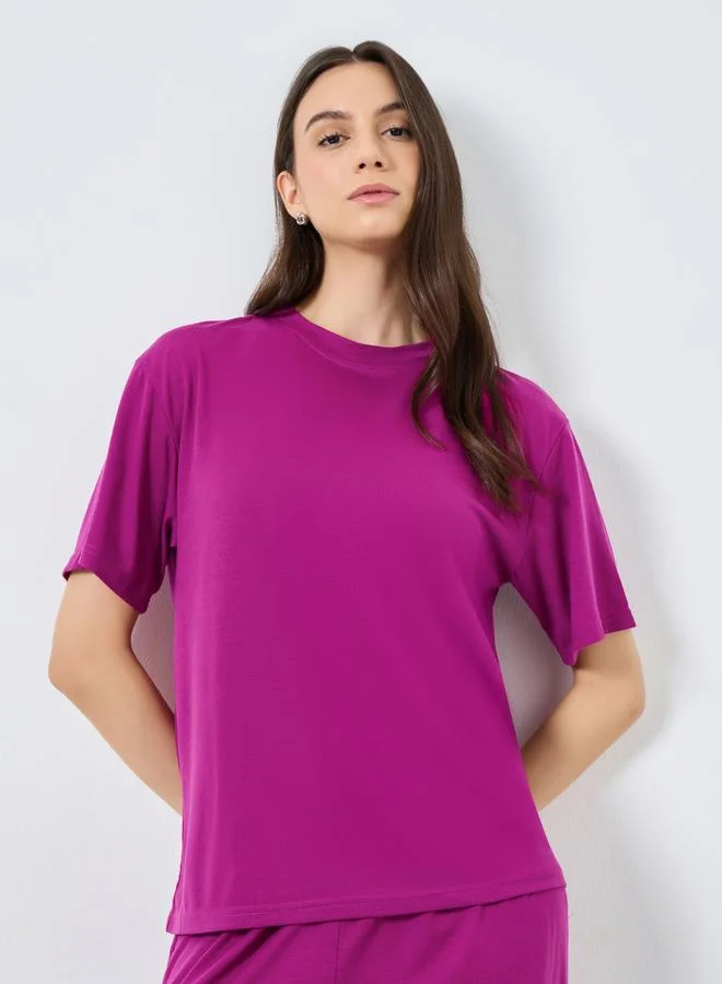 Take Two Take Two Solid Short Sleeve Top and Wide Leg Joggers Co-Ords