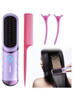 SUPREMIUM 2-in-1 Electric Hair Straightener Comb - Wireless Heating Brush with Negative Ion Technology, Rechargeable USB Mini Straightener for Travel, Fast Heating Hair Styling Tool  - Image 1