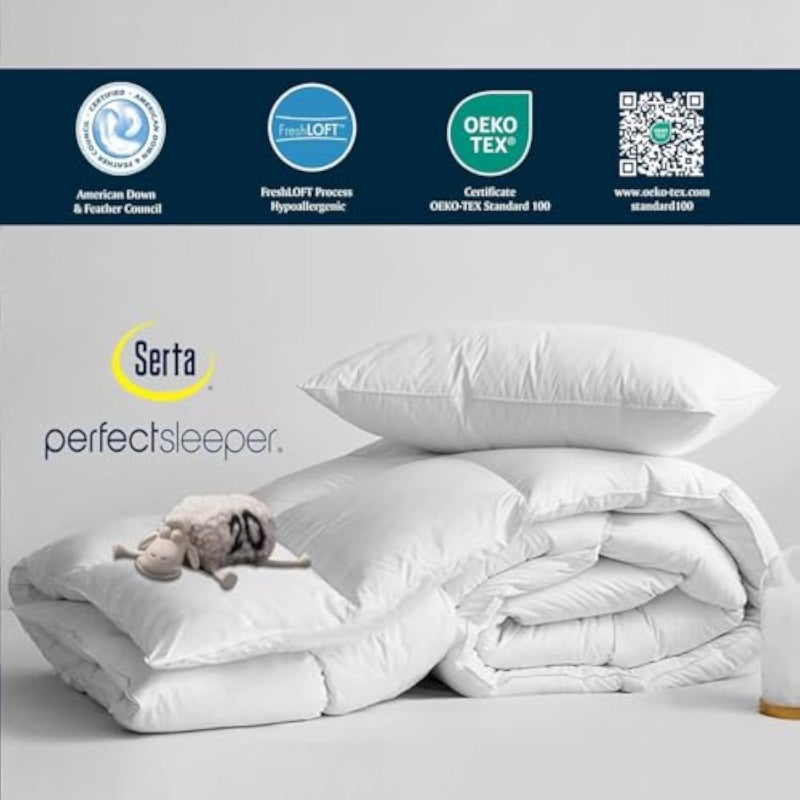 Featherbed with Duck Feather and Down Fill, 233 Thread Count, All-Season Warmth, Double/King Size from Serta - Image 2