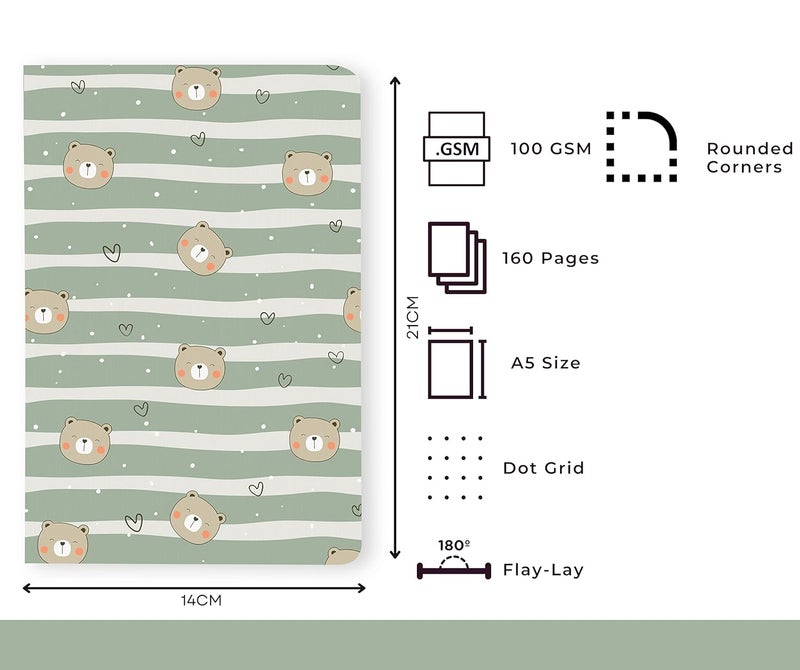 BOUND N FOUND 100 GSM A5 Dot Grid Notebook: 160 Pages, Journal Diary (Cute Bear) - Image 2