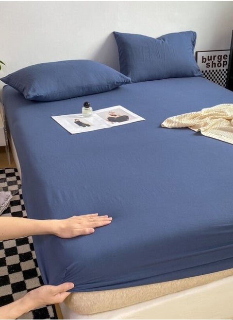 3 Pieces Fitted Bedsheet Set, Washable Cotton, Blue Color, Various Sizes.