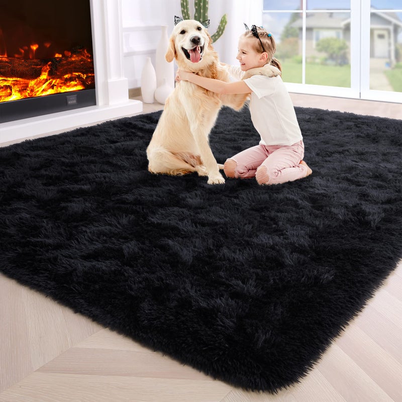 Noahas Black Area Rugs for Bedroom Living Room,4x6 Fluffy Thick Shag Throw Floor Carpet,Soft Shaggy Bedside Non-Slip Plush Dorm Nursery Kids Rug - Image 1