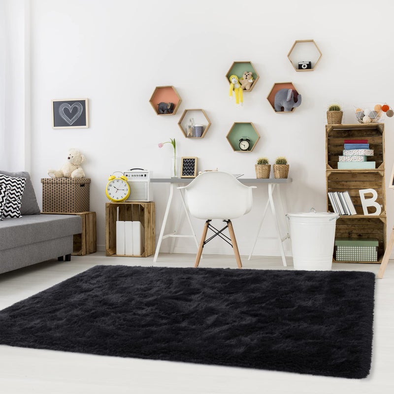 Noahas Black Area Rugs for Bedroom Living Room,4x6 Fluffy Thick Shag Throw Floor Carpet,Soft Shaggy Bedside Non-Slip Plush Dorm Nursery Kids Rug - Image 2