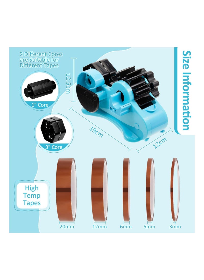 Y&D - Multiple Roll Cut Heat Tape Dispenser, Resistant Sublimation Desk Dispenser with 5 Pieces High Temp Multi-Size Press for Industrial Use, Solder (Blue) - Image 1