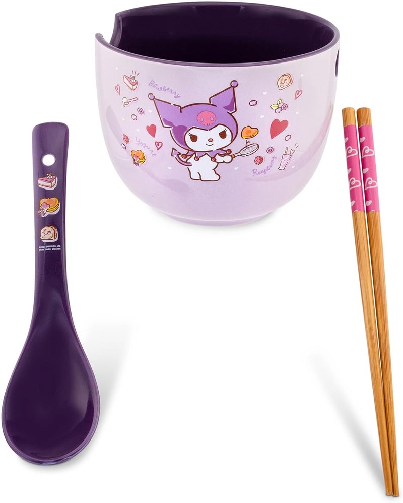 Silver Buffalo Sanrio Kuromi 20Ounce Ramen Bowl With Chopsticks and Spoon - Image 1