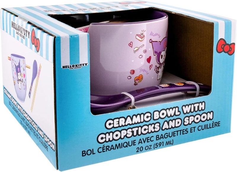 Silver Buffalo Sanrio Kuromi 20Ounce Ramen Bowl With Chopsticks and Spoon - Image 4