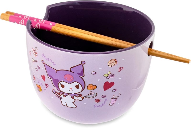 Silver Buffalo Sanrio Kuromi 20Ounce Ramen Bowl With Chopsticks and Spoon - Image 3