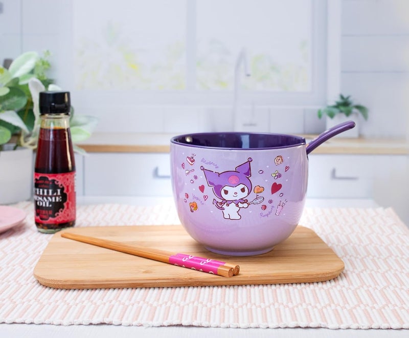 Silver Buffalo Sanrio Kuromi 20Ounce Ramen Bowl With Chopsticks and Spoon - Image 5