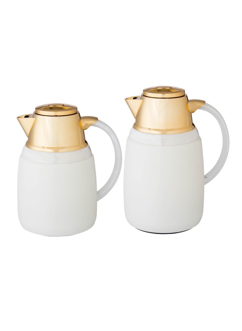 Dania - 2 Pieces Thermos Set For Coffee And Tea  White And Golden 0.7 Liters + 1 Liter - Image 1