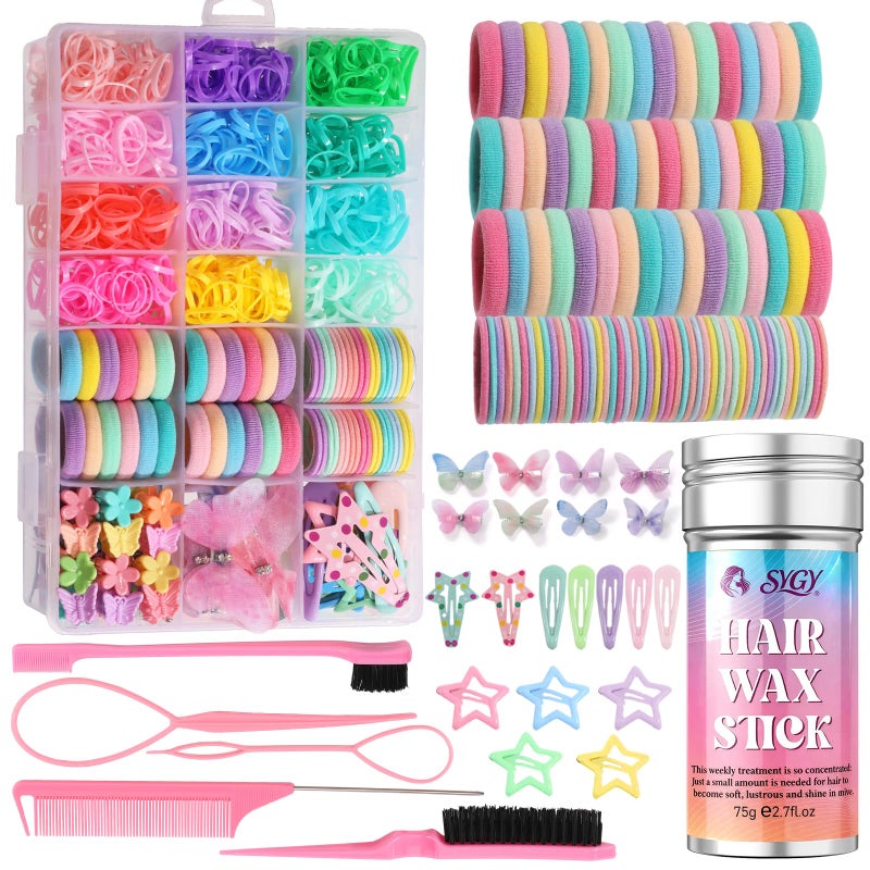 SYGY Hair Accessories for Girls, 1350P Colorful Hair Ties with 44P Hair Clips, Glitter Butterfly Hair Clips, Hair Wax Stick, Butterfly Hair Claws, Hair Barrettes with Comb Set&Organizer Box, Ideal Gifts - Image 1