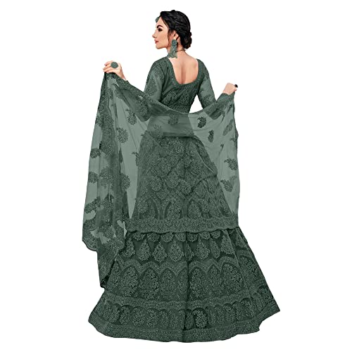 PATLANI Letest Design chain embroderied with Stone Work Woman s Flered Lehenga choli.Green (Semi Stitched) - Image 2