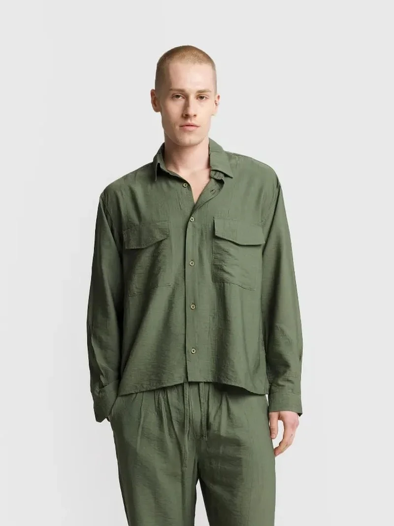 Giesto GIESTO Long Sleeve Button-Up Shirt with Pocket
