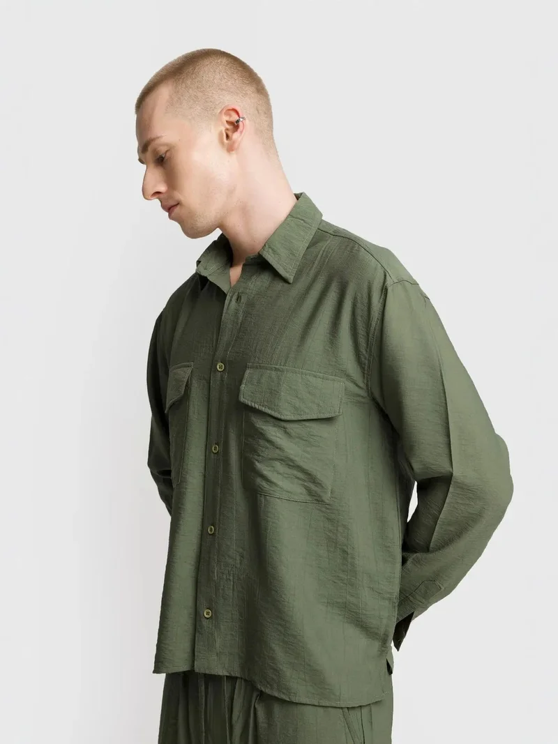 Giesto GIESTO Long Sleeve Button-Up Shirt with Pocket