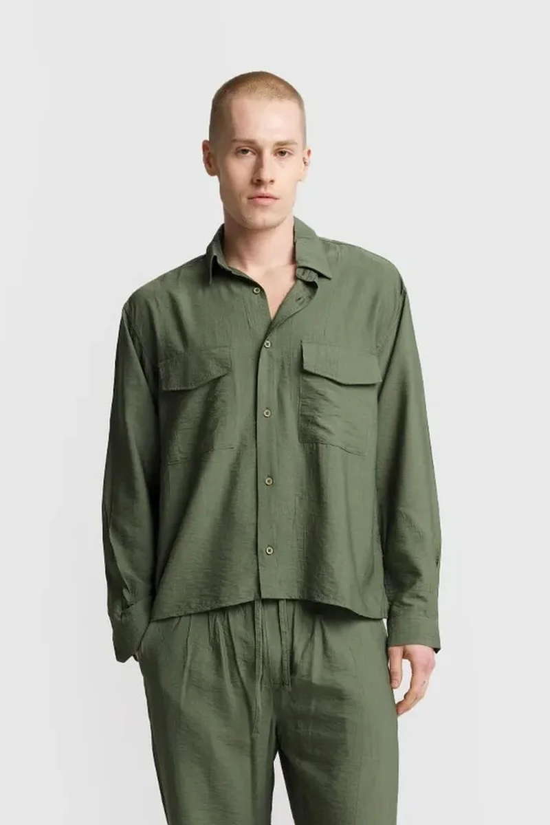 GIESTO Long Sleeve Button-Up Shirt with Pocket