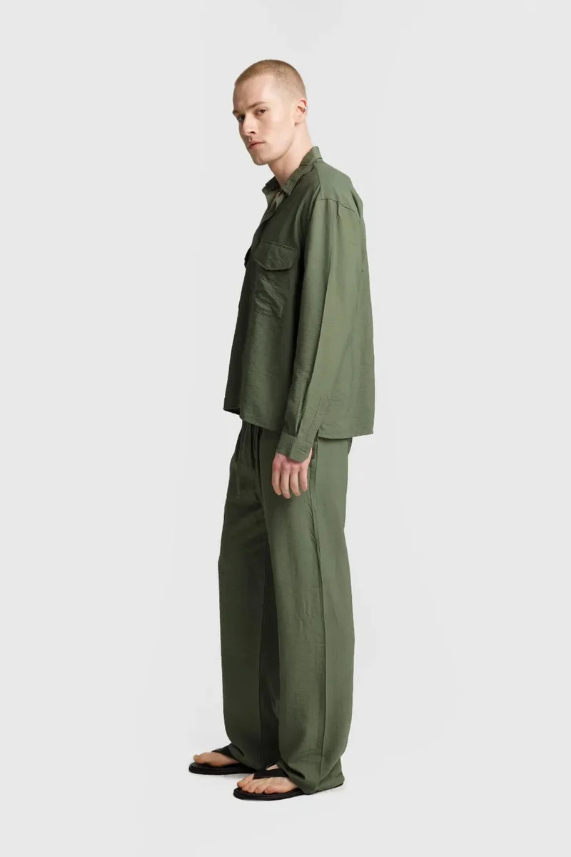 Giesto Khaki Green GIESTO Long Sleeve Button-Up Shirt with Pocket for Men | Best Price UAE