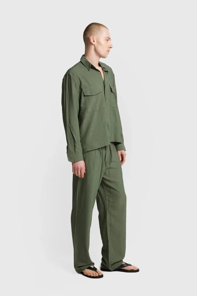 Giesto Khaki Green GIESTO Long Sleeve Button-Up Shirt with Pocket for Men | Best Price UAE