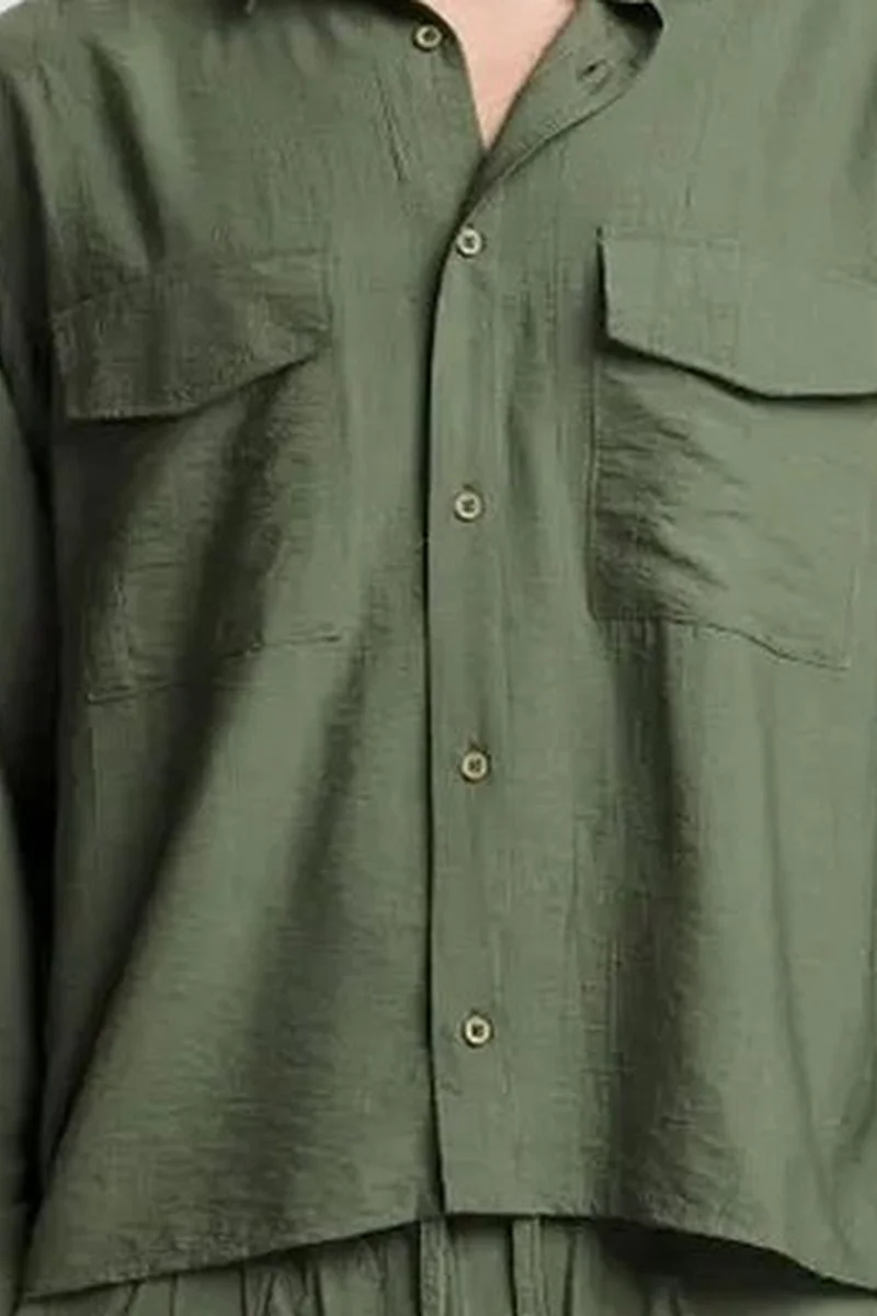Giesto Khaki Green GIESTO Long Sleeve Button-Up Shirt with Pocket for Men | Best Price UAE