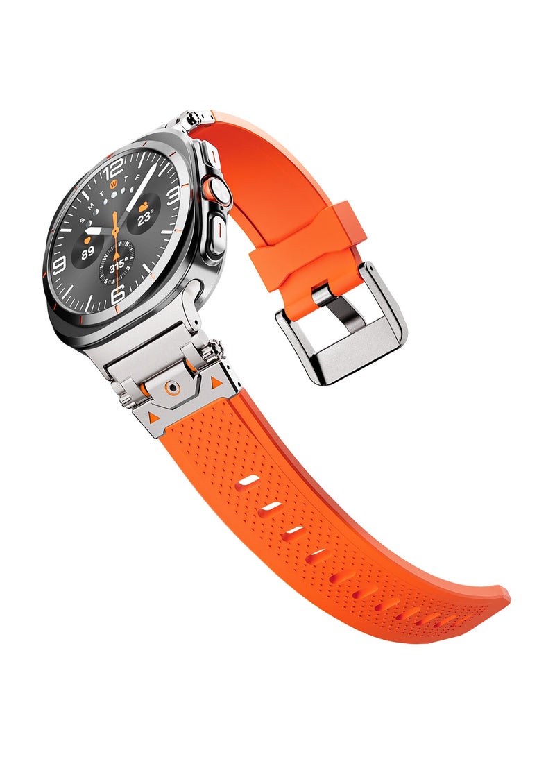 Rugged TPU Sport Band for Samsung Galaxy Watch Ultra 47mm LTE, Men and Women Durable Metal Connector Replacement Watch Strap for Samsung Watch Ultra, Titanium-Orange - Image 4