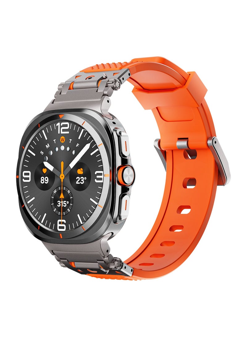 Rugged TPU Sport Band for Samsung Galaxy Watch Ultra 47mm LTE, Men and Women Durable Metal Connector Replacement Watch Strap for Samsung Watch Ultra, Titanium-Orange - Image 2