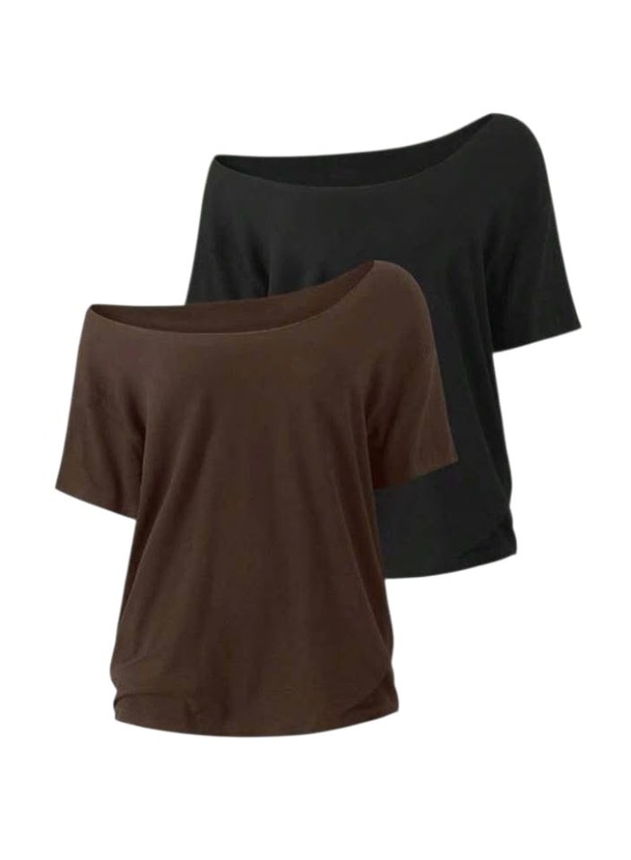 2 loose-fitting cotton shoulder t-shirts, suitable for sizes 50-80 kg.