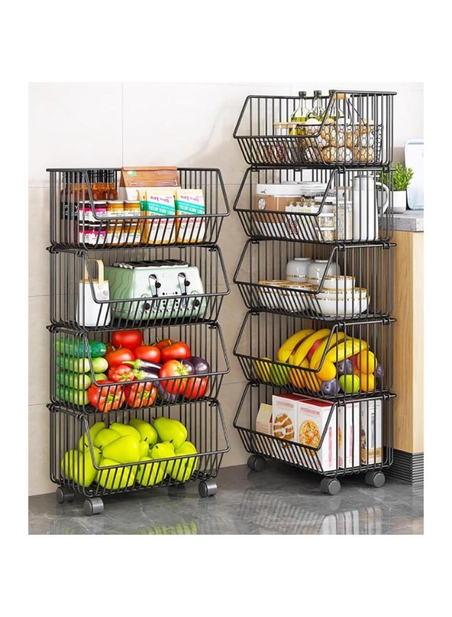 13-Wire Storage Rack, Kitchen Storage & Organisation Unit, Kitchen Vegetable Fruit Basket Trolley,Storage Rack With Wheels, Carbon Steel Black - Image 4
