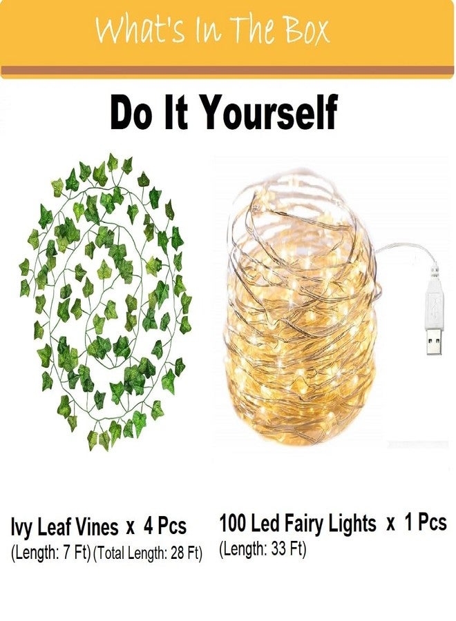 Nisco DIY 10 Mtr -100 Led Fairy String Lights and 4 Pcs 7 Ft Artificial Ivy Vines (28 Ft Total) - Perfect for Wall, Room, Wedding, and Festival Decorations, White - Image 2