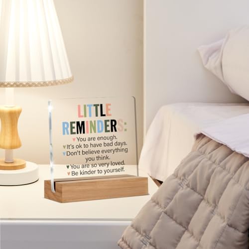 Oqtumes Inspirational Motivational Gifts Employee Appreciation Gifts Little Reminders You are Enough Clear Desk Decorative Sign Acrylic Sign With Wooden Stand for Office Desk Table Shelf - Image 5