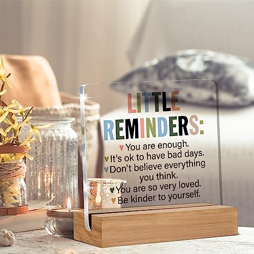 Oqtumes Inspirational Motivational Gifts Employee Appreciation Gifts Little Reminders You are Enough Clear Desk Decorative Sign Acrylic Sign With Wooden Stand for Office Desk Table Shelf - Image 4