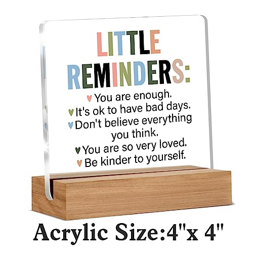 Oqtumes Inspirational Motivational Gifts Employee Appreciation Gifts Little Reminders You are Enough Clear Desk Decorative Sign Acrylic Sign With Wooden Stand for Office Desk Table Shelf - Image 2