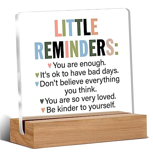 Oqtumes Inspirational Motivational Gifts Employee Appreciation Gifts Little Reminders You are Enough Clear Desk Decorative Sign Acrylic Sign With Wooden Stand for Office Desk Table Shelf - Image 1