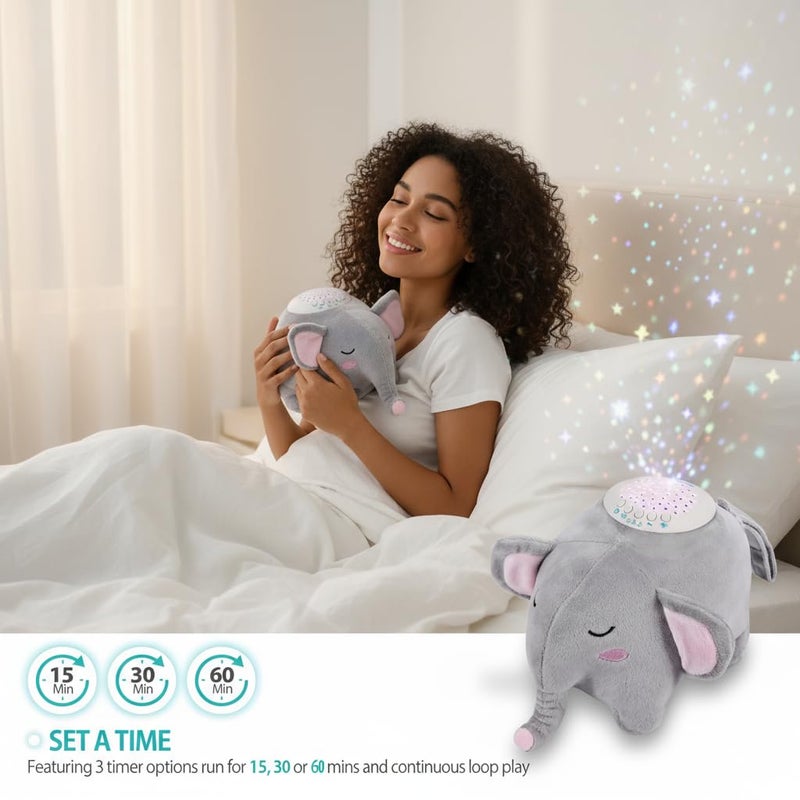 BEREST Baby Elephant Soother Toy with Starry Night Light Projector, Shushing Heartbeat Plush Stuffed Animal with Lullaby Music & White Noise for Newborn Sleep Aid, Perfect Infant Shower Gift - Image 5