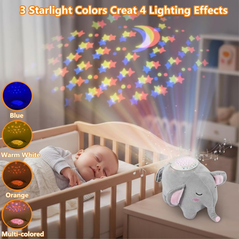 BEREST Baby Elephant Soother Toy with Starry Night Light Projector, Shushing Heartbeat Plush Stuffed Animal with Lullaby Music & White Noise for Newborn Sleep Aid, Perfect Infant Shower Gift - Image 3