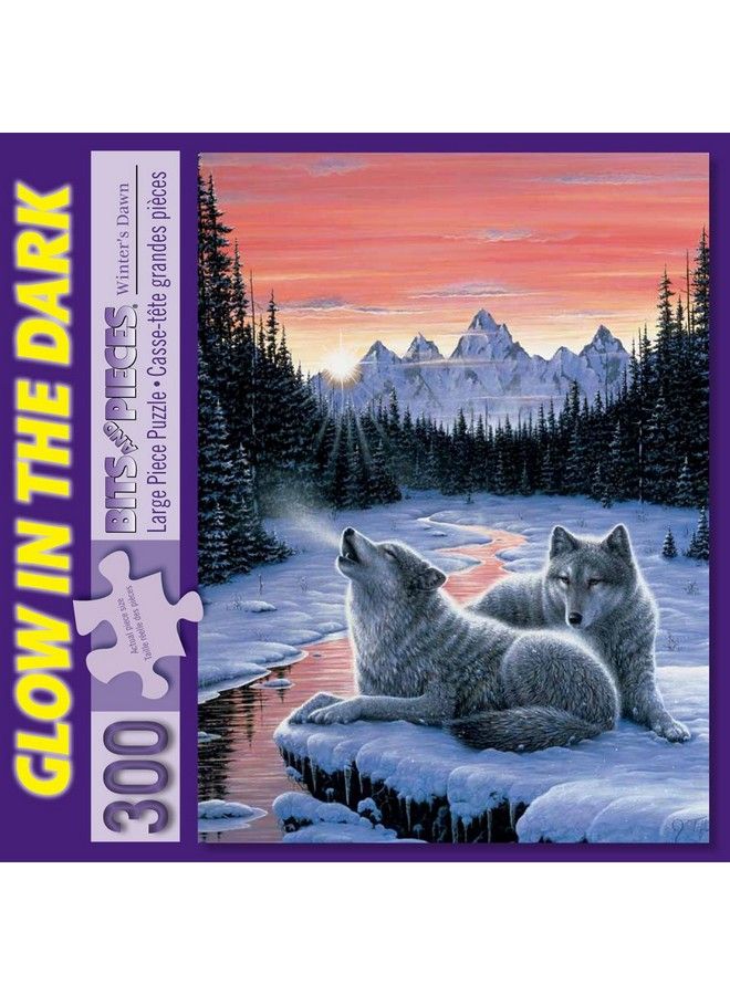 Bits and Pieces 300 Large Piece Glow In The Dark Puzzle For Adults Winter'S Dawn Snowy Winter Wolf By Artist Jeff Tift 300 Pc Jigsaw - Image 3