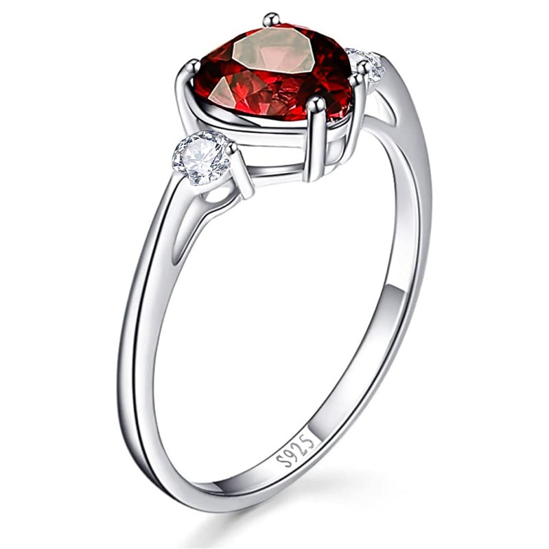 Yaresul Ruby Ring for Women Sterling Silver Red Heart Ring Ruby Engagement Promise Ring for Her Token of Love - July Birthstone Size 7 - Image 2